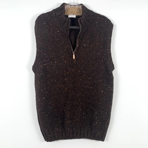 Gran Sasso Men's XL Brown with Multi-color Specks Zip Front Lambswool Vest - Picture 1 of 5